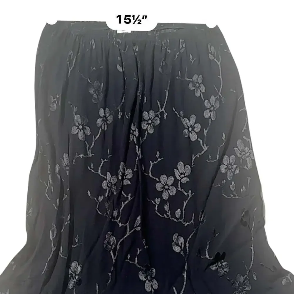 Vintage Spencer Alexis Cherry Blossom Burnout Midi Skirt Black L